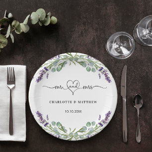 Assiettes En Carton Mariage lavender eucalyptus m mrs noms de coeur