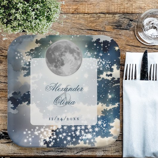 Assiettes En Carton Mariage lunaire de nuit