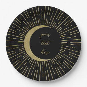 Assiettes En Carton Mariage Lune Coup de soleil céleste Noir & Or