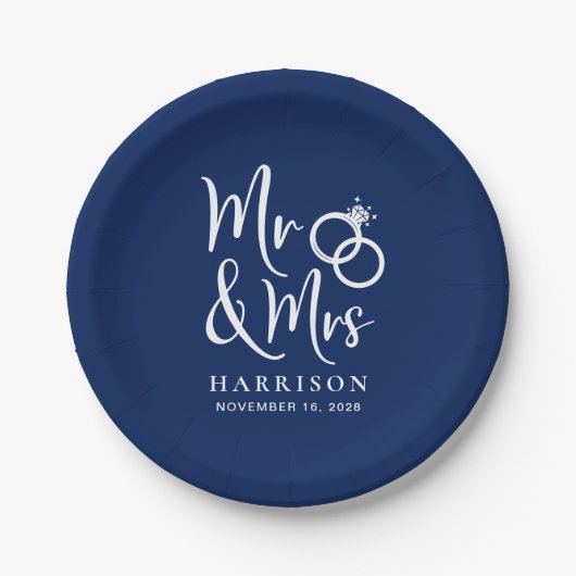 Assiettes En Carton Mariage M. Mme Navy Blue (Devant)