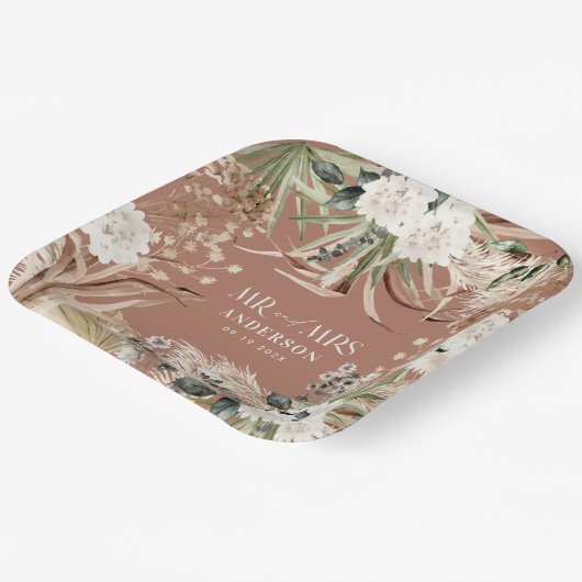 Assiettes En Carton Mariage M. Mme Pampas eucalyptus parti boho modern (Angulaire)