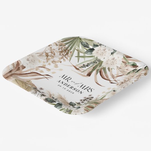 Assiettes En Carton Mariage M. Mme Pampas eucalyptus parti boho modern (Angulaire)