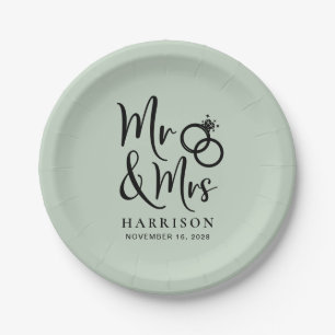 Assiettes En Carton Mariage M. Mme Sage Green