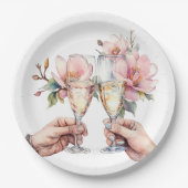 Assiettes En Carton Mariage Magnolias et Lunettes de Champagne (Devant)