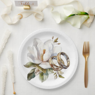 Assiettes En Carton Mariage Magnolias et Mariage d'or