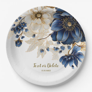 Assiettes En Carton Mariage Marine Bleu Blanc Or Floral Argent