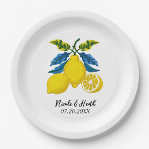 Assiettes En Carton Mariage Méditerranéen Aquarelle Jaune Bleu Citron
