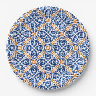 Assiettes En Carton mariage méditerranéen du Tile bleu jaune espagnol