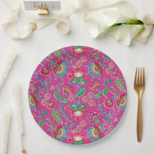 Assiettes En Carton Mariage mexicain bohème d'art populaire floral ros