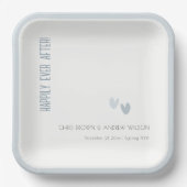 Assiettes En Carton Mariage minimal Pastel Dusky Blue Hearts (Recto)