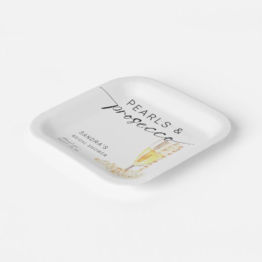 Assiettes En Carton Mariage minimal personnalisé perles et Prosecco (Angulaire)