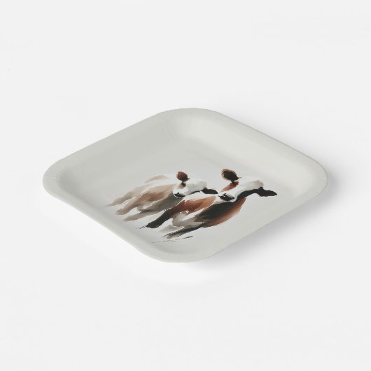 Assiettes En Carton Mariage Minimal Rustique en Aquarelle Vaches (Angulaire)