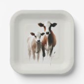 Assiettes En Carton Mariage Minimal Rustique en Aquarelle Vaches (Recto)