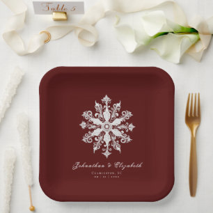 Assiettes En Carton Mariage minimaliste de flocon de neige Red