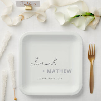 Assiettes En Carton Mariage minimaliste de typographie noir blanc