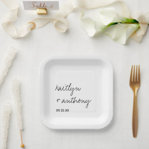 Assiettes En Carton Mariage minimaliste écriture noir et blanc moderne