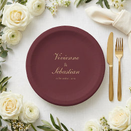 Assiettes En Carton Mariage Minimaliste Élégant Simple Bourgogne