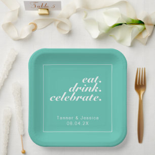 Assiettes En Carton Mariage minimaliste moderne Aqua & White