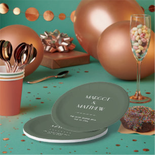 Assiettes En Carton Mariage minimaliste scandinave vert mousse foncé