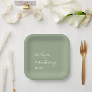 Assiettes En Carton Mariage minimaliste vert sauge écriture moderne