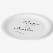 Assiettes En Carton Mariage moderne à main noire blanche (Angle)