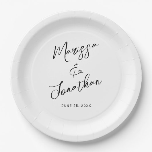 Assiettes En Carton Mariage moderne à main noire blanche (Devant)