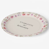 Assiettes En Carton Mariage moderne beige avec fleurs sauvages (Angle)