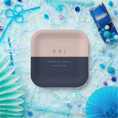 Assiettes En Carton Mariage Moderne Bleu Nuit Rose (Fête)