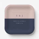 Assiettes En Carton Mariage Moderne Bleu Nuit Rose (Recto)