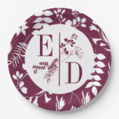 Assiettes En Carton Mariage Moderne Bourgogne Initiales Plaque en Papi (Devant)