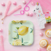 Assiettes En Carton Mariage moderne en jaune citron avec écriture flor (Fête)