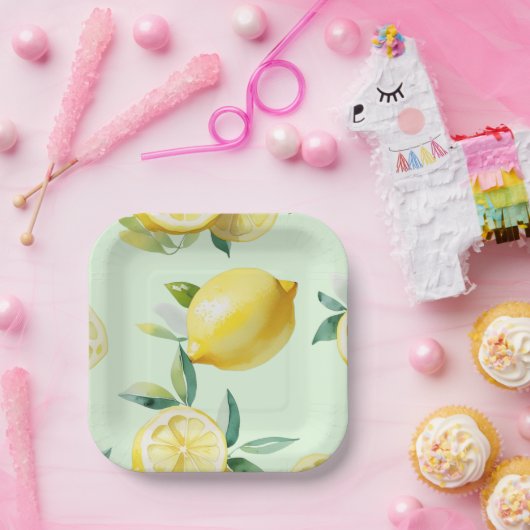 Assiettes En Carton Mariage moderne en jaune citron avec écriture flor (Fête)