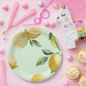 Assiettes En Carton Mariage moderne en jaune citron avec écriture flor (Fête)