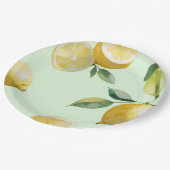 Assiettes En Carton Mariage moderne en jaune citron avec écriture flor (Angle)