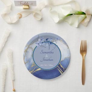 Assiettes En Carton Mariage moderne en marbre bleu Aqua