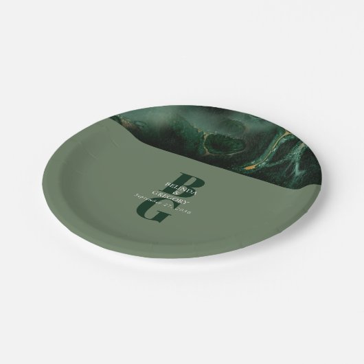 Assiettes En Carton Mariage moderne en marbre vert (Angle)