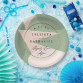 Assiettes En Carton Mariage moderne géométrique Vert rose-duché (Fête)