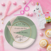 Assiettes En Carton Mariage moderne géométrique Vert rose-duché (Fête)