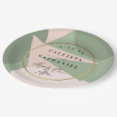 Assiettes En Carton Mariage moderne géométrique Vert rose-duché (Angle)