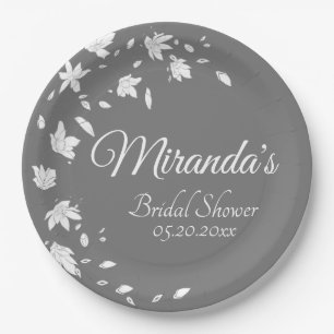 Assiettes En Carton Mariage moderne gris et blanc Floral Shower