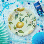 Assiettes En Carton Mariage moderne jaune citron floral script (Fête)