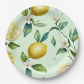 Assiettes En Carton Mariage moderne jaune citron floral script (Devant)