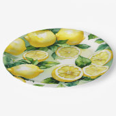 Assiettes En Carton Mariage moderne lemon bleu floral script (Angle)