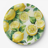 Assiettes En Carton Mariage moderne lemon bleu floral script (Devant)