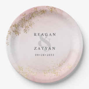 Assiettes En Carton Mariage moderne Luxe Gold Flecks Blush Rose Mist