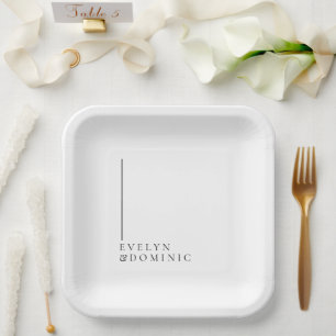 Assiettes En Carton Mariage Moderne Minimaliste Ligne Noire et Blanche