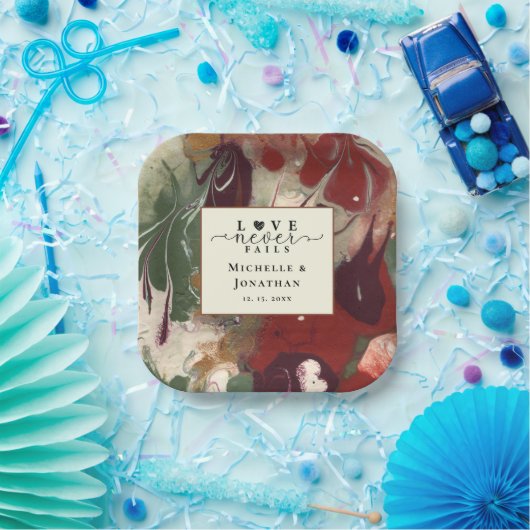 Assiettes En Carton Mariage moderne moderne Abstrait rouge vert (Fête)