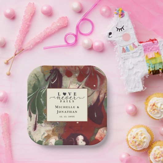 Assiettes En Carton Mariage moderne moderne Abstrait rouge vert (Fête)