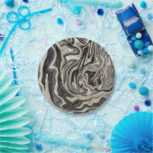 Assiettes En Carton Mariage Moderne Noir Blanc & Or Chic avec Tourbill (Fête)