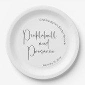 Assiettes En Carton Mariage Moderne Script Pickleball & Prosecco (Devant)